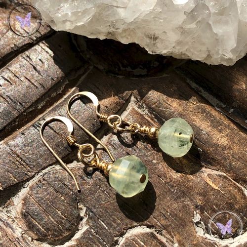 Gold Prehnite Facet Gemstone Earrings